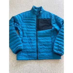 Lands End Mens Blue Quilted Down Puffer Jacket Small Full Zip Lightweight Coat